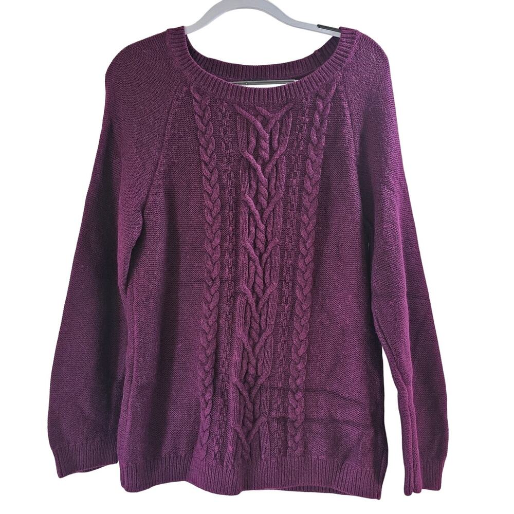 Womens Sz L Purple Cable Knit Soft Angora Rabbit Hair Blend Talbots Sweater